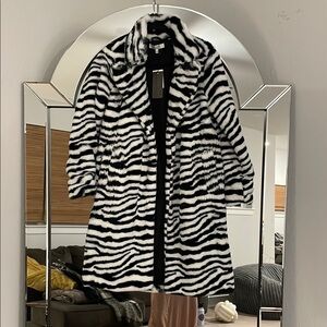 Stoosh Zebra Print Faux Fur Coat